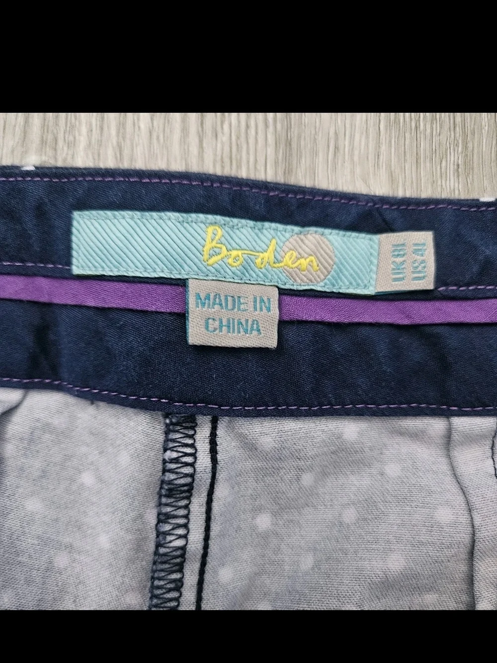 BODEN Richmond Trousers US 4L UK 8L Navy Blue White Polka Dot Cotton Stretch